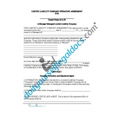 Limited Liability Company Operating Agreement (Manager Managed) - Utah